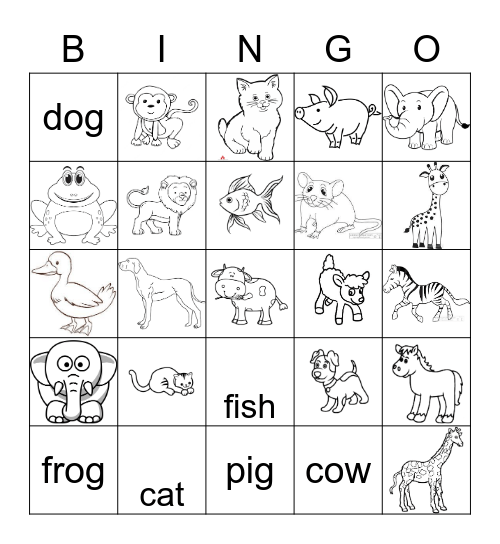 Family & Animals Bingo Card