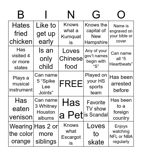 Untitled Bingo Card