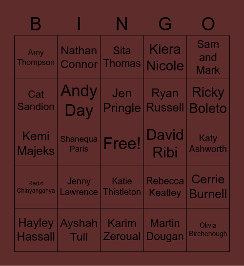 3rd September Bingo Card