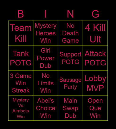 OW2 CHAT BOARD Bingo Card