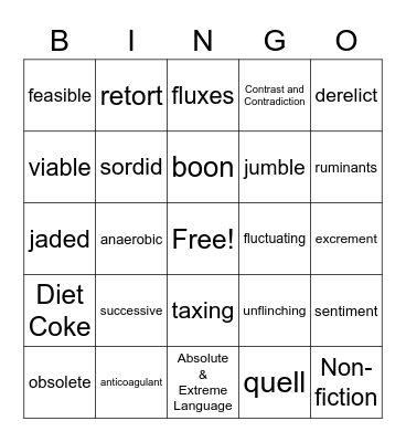 Vocabulary Bingo Card