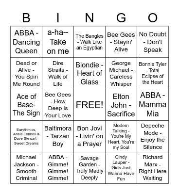 Music Bingo Card