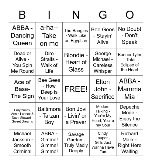 Music Bingo Card