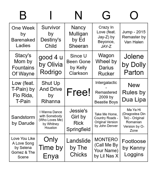 Music Bingo Round 2 Bingo Card