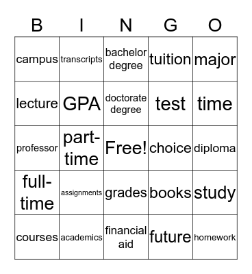 College Bingo Card