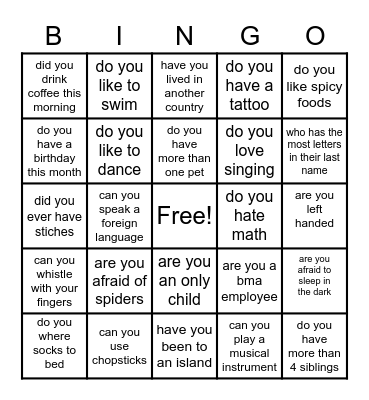 BMA 18TH ANNIVERSARY PARTY BINGO Card