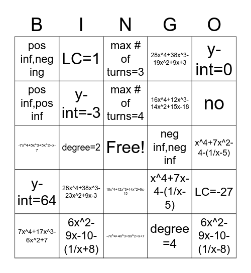 Unit 3 Bingo Card