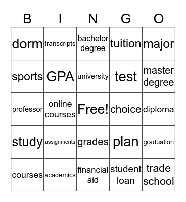 College Bingo Card