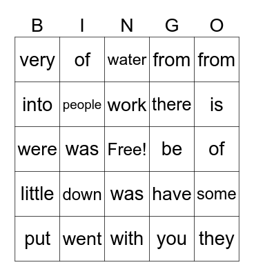 Sight words Bingo Card