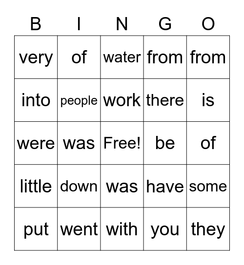 Sight words Bingo Card