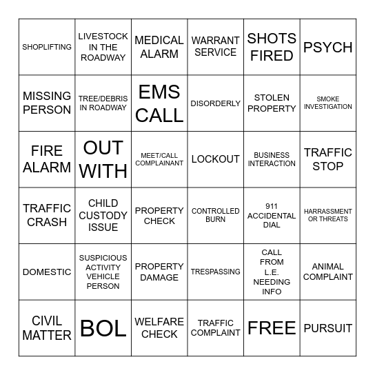 DISPATCH BINGO Card