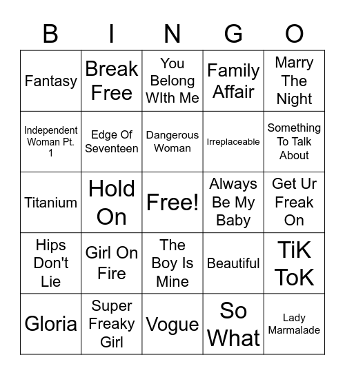 Who Runs The World? 1 Bingo Card