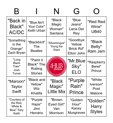 Songs with a Color in the Title Bingo Card