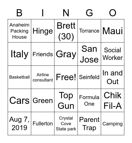 Eli and.Brett Bingo Card