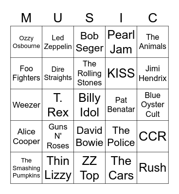 Music Bingo #56 (Rock) Bingo Card