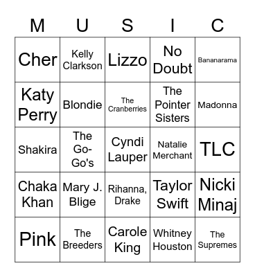 Music Bingo (Women) Bingo Card