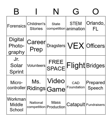 Workman TSA Bingo Card