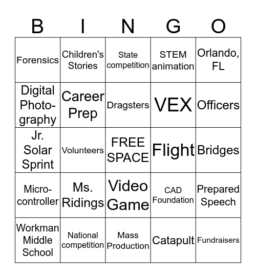 Workman TSA Bingo Card