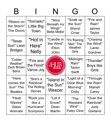 Songs Associated with Weather Bingo Card