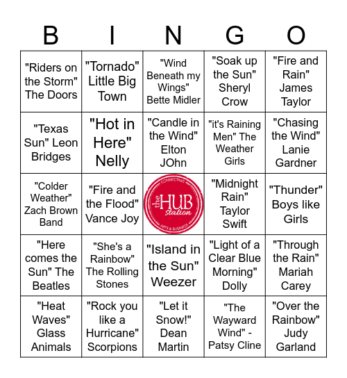 Songs Associated with Weather Bingo Card