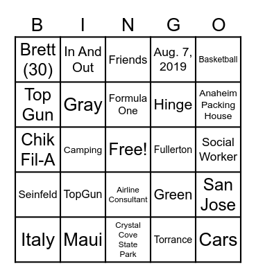 Brett And Eli Bingo Card
