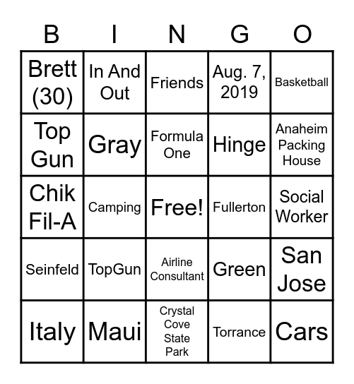 Brett And Eli Bingo Card