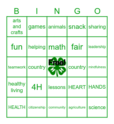 4H Bingo Card