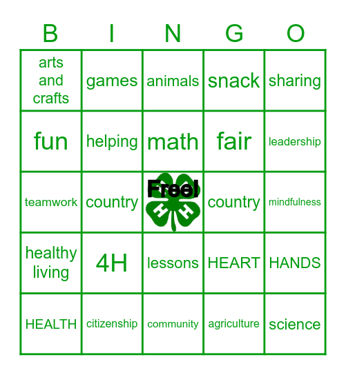 4H Bingo Card