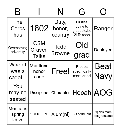 Founder's Dinner Bingo Card