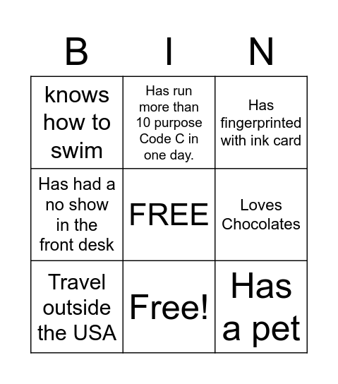Untitled Bingo Card