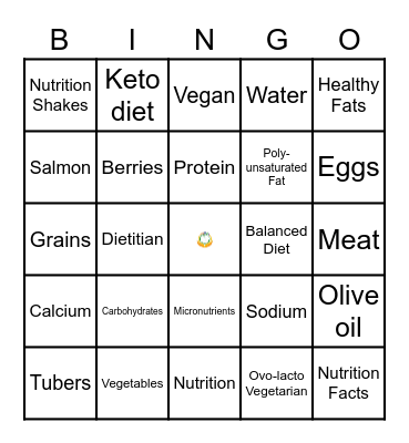 Nutrition Bingo Card