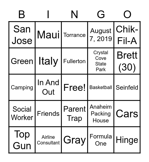 Elo and Brett Bingo Card