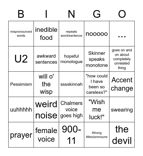 SSSSkinnah! Bingo Card