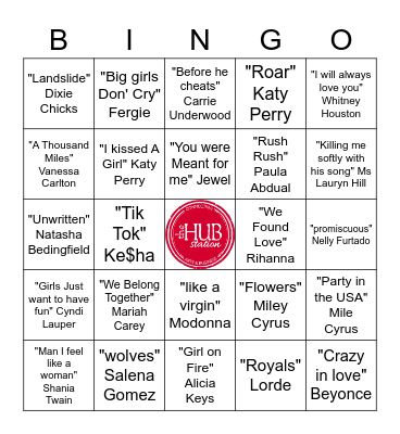 Female Artists Bingo Card