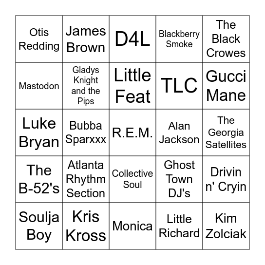 Georgia On My Mind Bingo Card