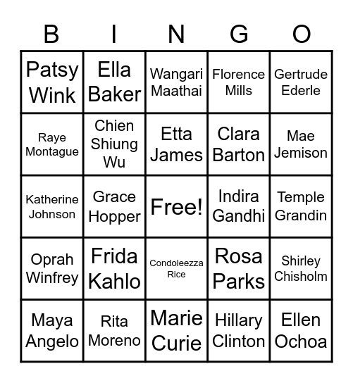 Women's History Month Bingo Card