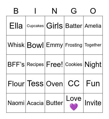 Baking Night Bingo Card