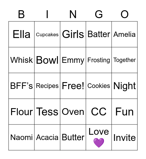 Baking Night Bingo Card