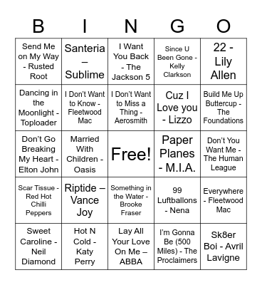 Music Bingo Card