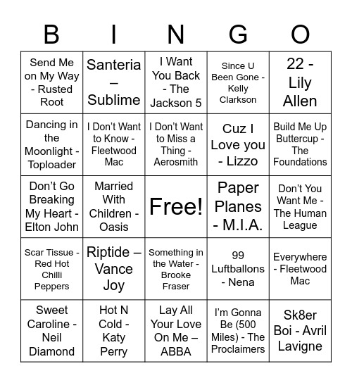 Music Bingo Card