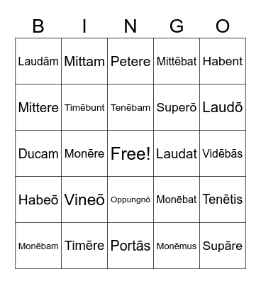 Latin Verbs Bingo Card