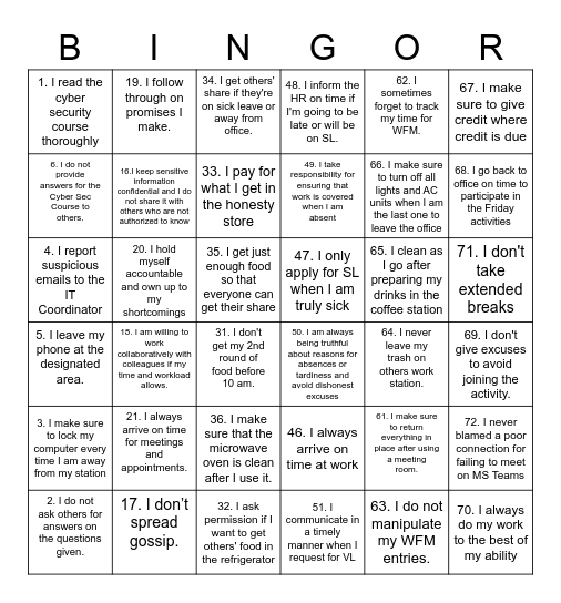 TIES BINGOR Bingo Card