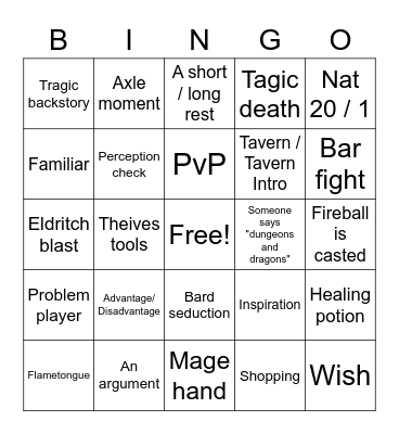 Dnd bingo Card