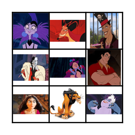 Disney Villain Songs Bingo Card