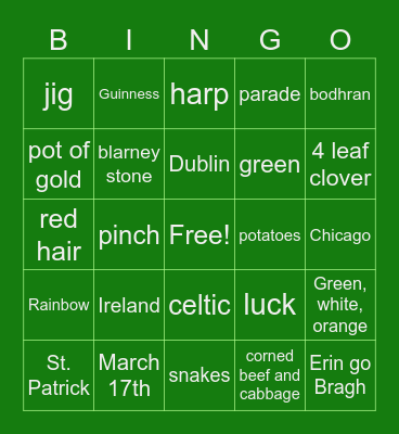 St. Patrick's Day Bingo Card