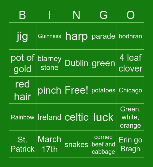 St. Patrick's Day Bingo Card
