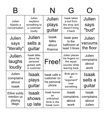 Julien and Isaak Bingo Card