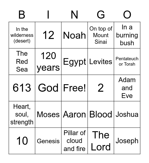 Pentateuch Bingo Card