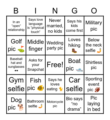 Dating app Bingo Card