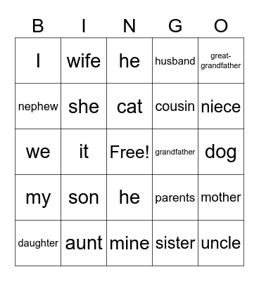 Family Bingo Card